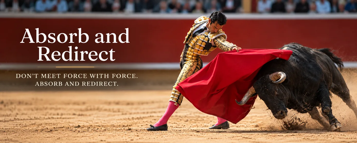 Bullfighter stepping aside and redirecting a charging bull with the cape